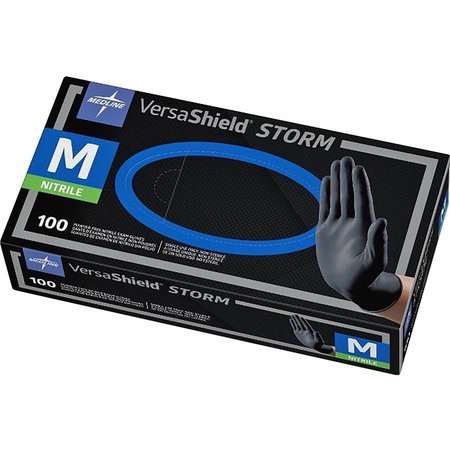 MEDLINE VersaShield STORM, Nitrile Disposable Gloves, 2.8 mil Palm, Nitrile, Powder-Free, M, 100 PK, Black MIIMG6112